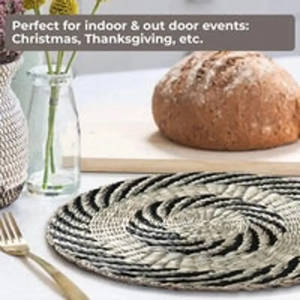 Set of 6 Seagrass Placemats With Serving Tray & Napkin Rings